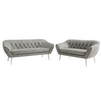 SEDACÍ SOUPRAVA 3+2 PIRS - Světle šedá Samet - Bílé nohy - bílá/světle šedá, kompozitní dřevo/textil (180/75/74cm) - MKS