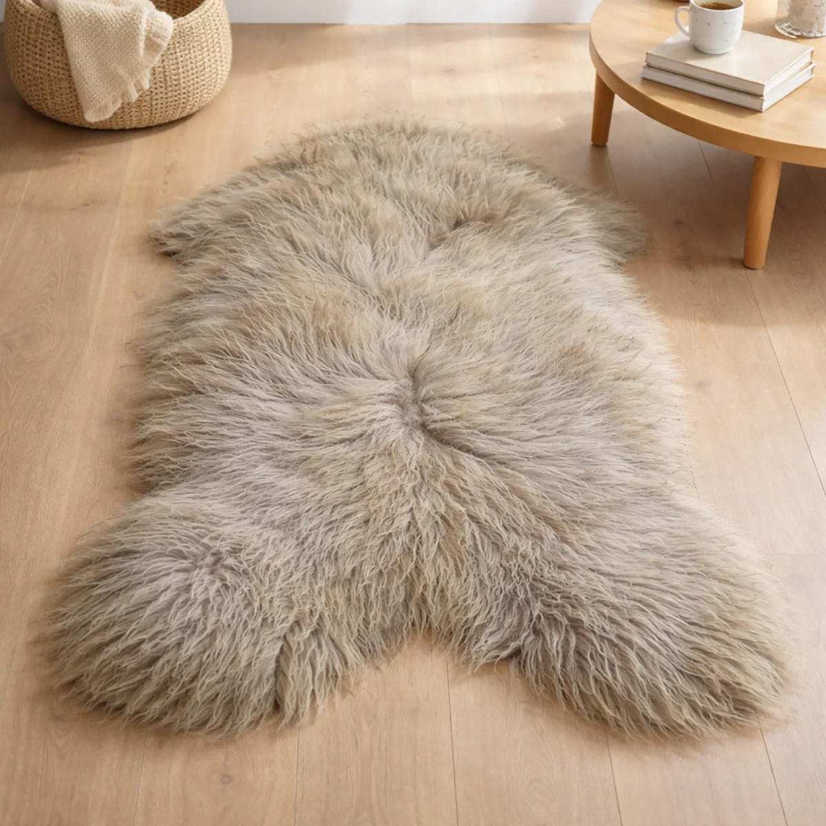 SCHAFFELL Langhaar skandinavisch weich chromfrei Hell Taupe ca. 115 cm - Taupe, Fell (65/115cm) - Provellus