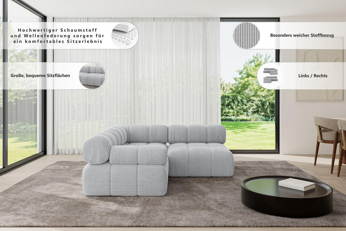 ECKSOFA modulares Sofa Mende-L1 - 190x190x70 cm Apricot Velours - Koralle, Holzwerkstoff/Textil (190/190cm) - ALTDECOR