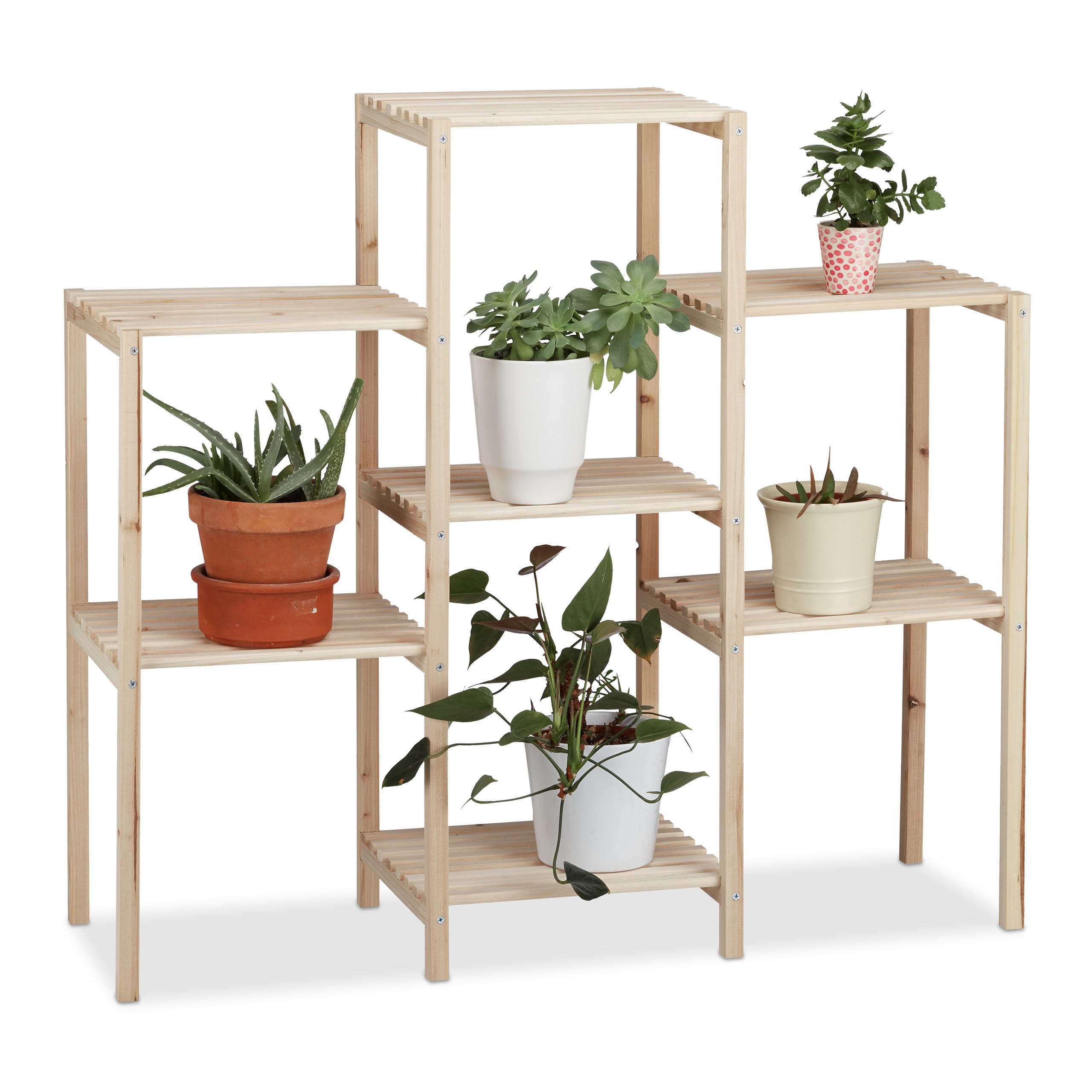 PFLANZENREGAL - Hellbraun, Holz (95/86/29cm) - Relaxdays