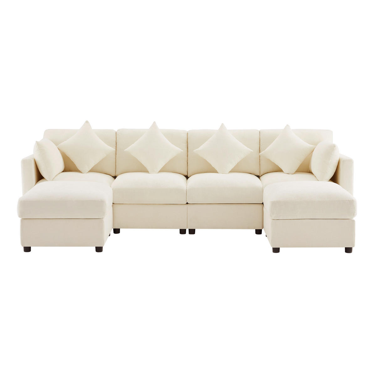 MODULARES Ecksofa 284/156,5/86 cm aus Chenille mit verstellbaren Armlehnen Beige - Beige, Textil (156.5/284cm) - Modenvie