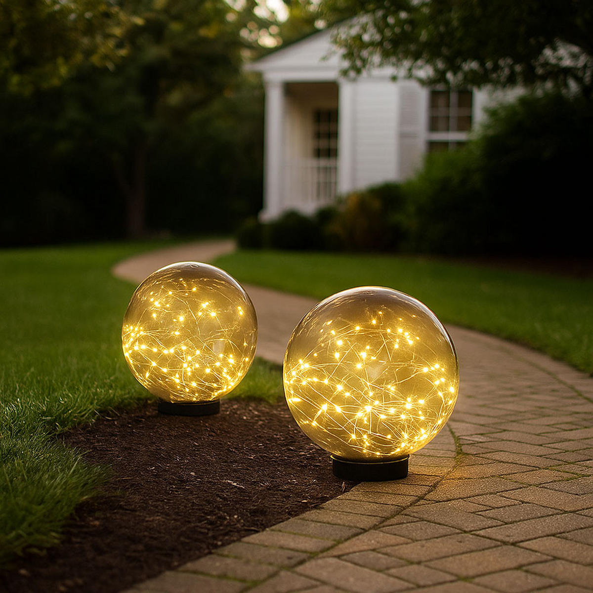 LED AUSSENLEUCHTE Kugel Grau 2er Set - Grau, Kunststoff (15/15/26cm) - Globo Lighting