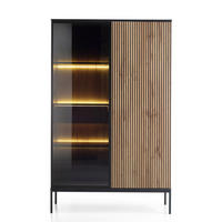 VITRINE Tosena Schwarz / Wotan Eiche mit Schublade und LED - Schwarz, Holzwerkstoff/Metall (103.5/145.5/39cm) - Selsey