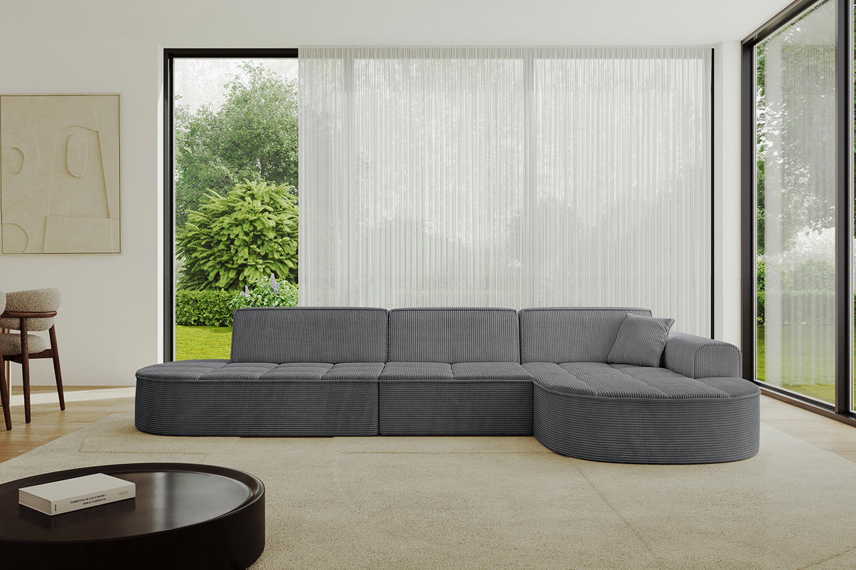 ECKSOFA Ottomane Rechts TARO-L2 - 328x171x79,5 cm Dunkelgrau - Dunkelgrau, Holzwerkstoff/Textil (328/171cm) - ALTDECOR