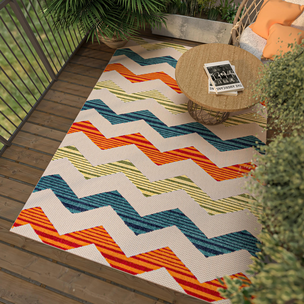 TEPPICH Outdoor Bunte Chevron Kurzflor Rechteckig - 80x150 cm - Multicolor, Textil (80/150cm) - Mazovia