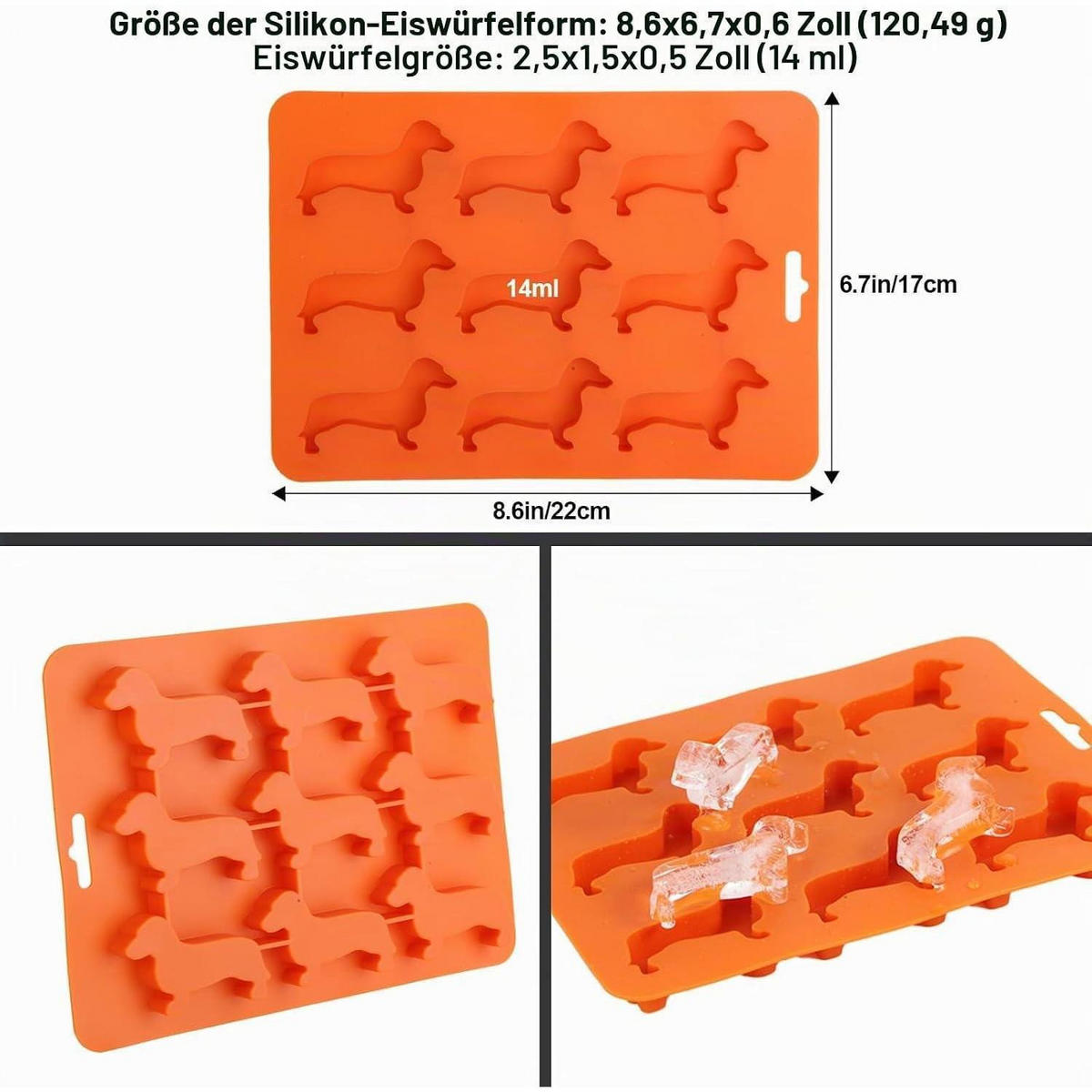 EISWÜRFELFORM Dackel 9er Set Silikon - Orange, Kunststoff (17/1/22cm)