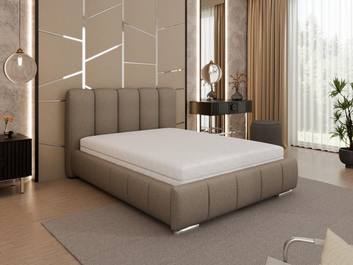 POLSTERBETT Zaira 140x200cm – Elegantes Polsterbett für modernen Wohnstil , Taschenfederkernmatratze Pocket KOKOS (20cm), braun - Braun, Holz (140/200cm) - Homesy