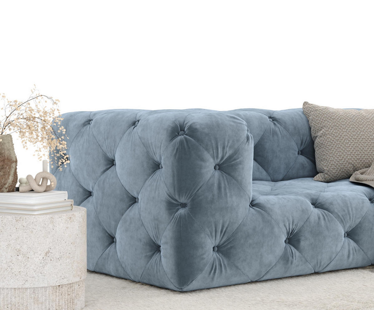 2-SITZER-SOFA Cosimo Blau Grau Samtstoff - Blaugrau/Schwarz, Holz/Holzwerkstoff (193/71/100cm) - Maison de Reve