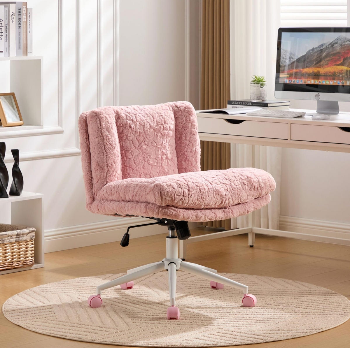 BÜROSTUHL höhenverstellbar 67 cm Kunstfell Pink - Pink, Kunststoff (67/94/63cm) - Meubliv