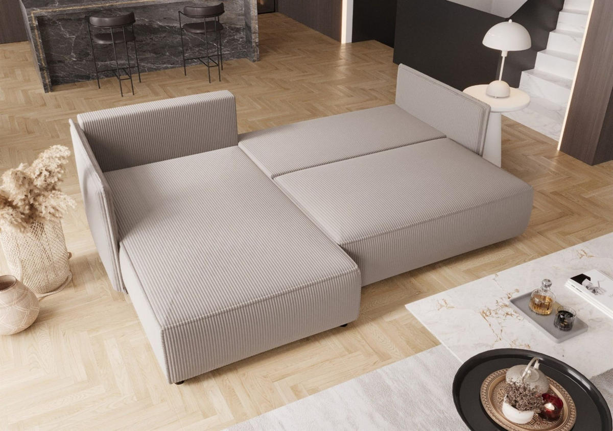 ECKSOFA Evora - Weiß, Holzwerkstoff/Textil (245/185cm) - Fun Möbel