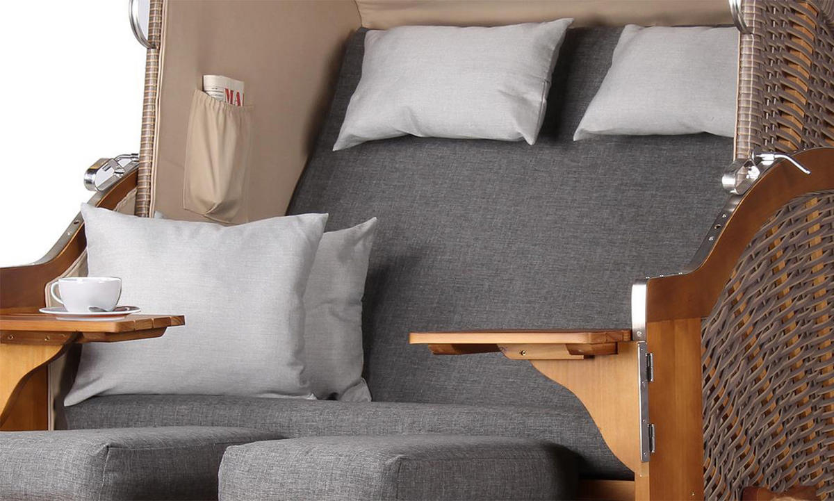 STRANDKORB Komplettset - Schleswig Pinie - PE mokka - Modell 558 - Dunkelgrau/Grau, Holz (120/160/80cm) - bene living