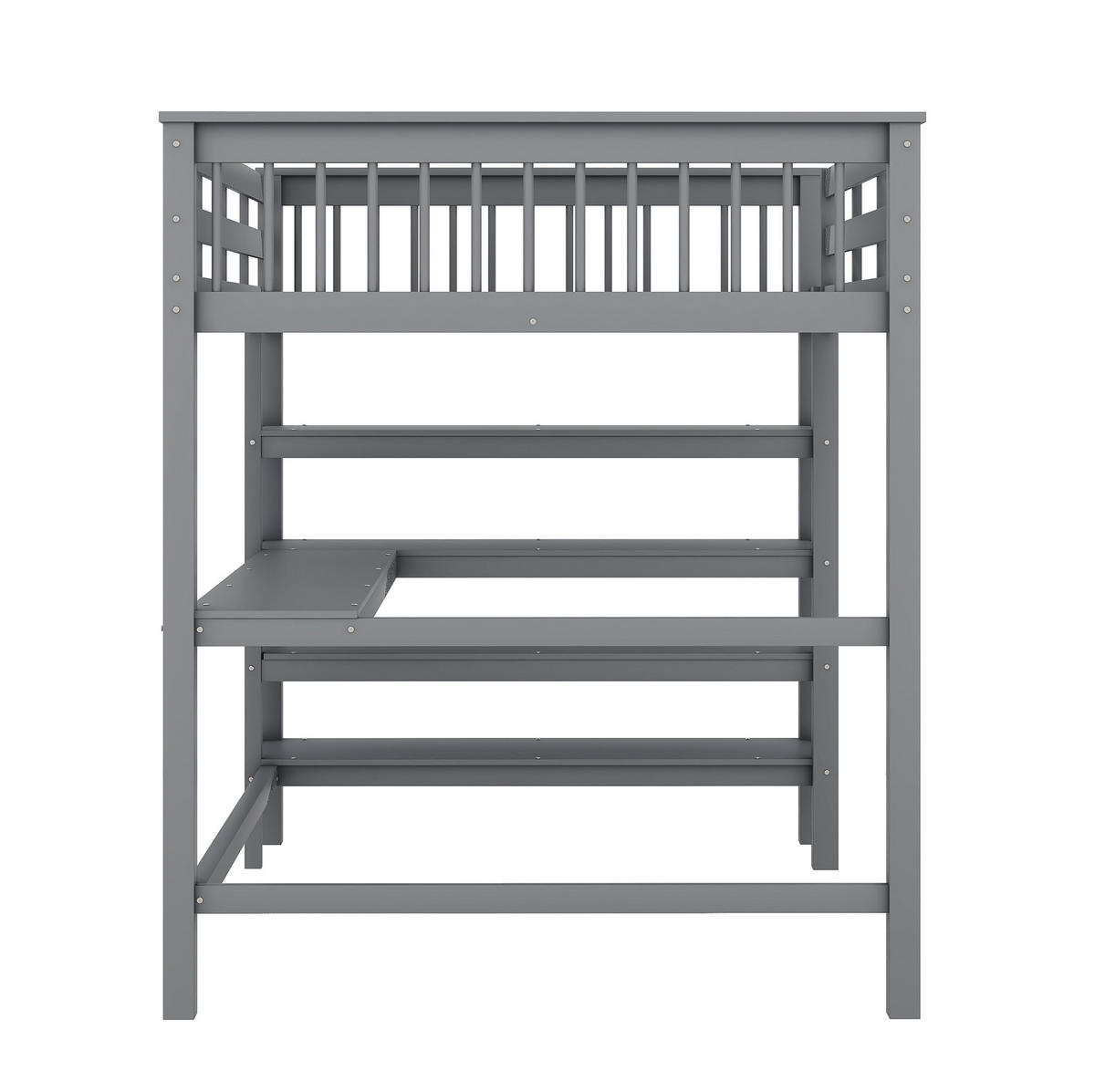 HOCHBETT 140/200 cm grau mit Ablagefächern und Unterbettschreibtisch mit Matratze - Grau, Holzwerkstoff (140/200cm) - OKWISH