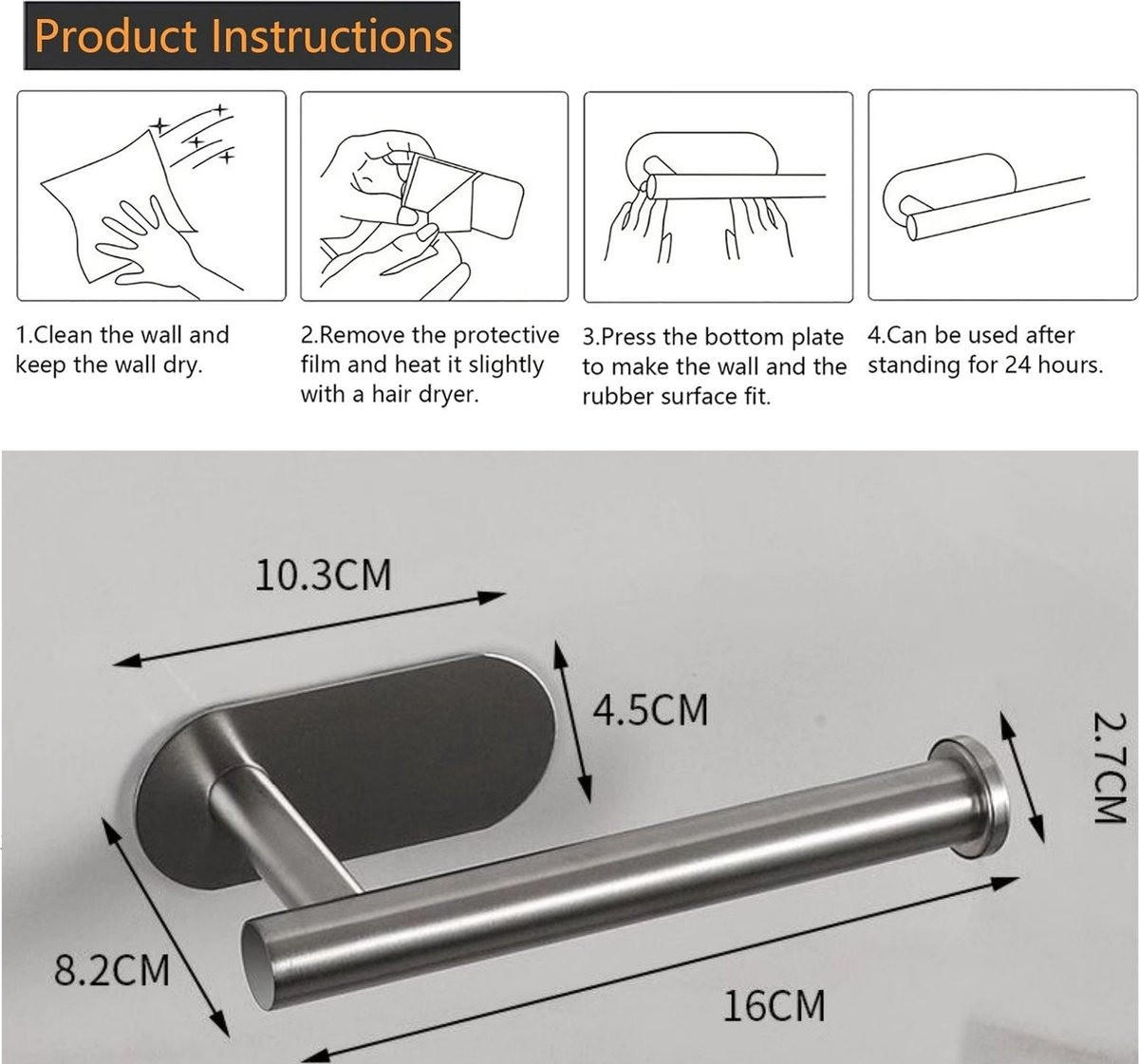 TOILETTENPAPIERHALTER Schwarz Edelstahl klebend bohrfrei für Badezimmer Küche Waschraum - Schwarz, Metall (10.3/8.2/16cm) - MCBOSON
