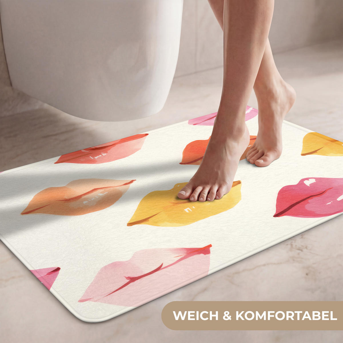 WC PŘEDLOŽKA Rty - barevné - lesklé 80x50 cm - růžová, textil/plast (80/1cm) - OnlyWow