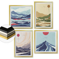 WANDBILDER 4er Set - 50x50 cm & 40x60 cm Goldrahmen - Pastellfarbene Berge im Japandi-Stil - Goldfarben, Kunststoff (50/50cm) - ArtPrintCave