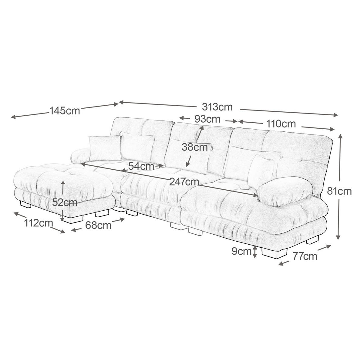 ECKSOFA aus Chenille Grau mit beweglichen Ottomane(n) und tiefem Sitzkomfort - Grau, Textil (313/145cm) - Modfu