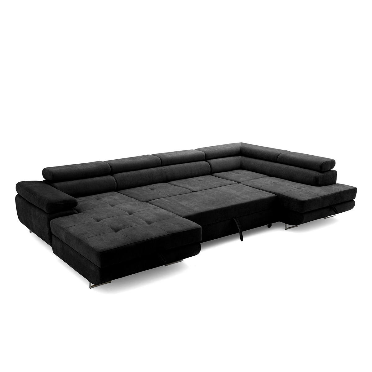 ECKSOFA U-Form WILD U Rechts mit Schlaffunktion 130x260 Chenille Schwarz - Silberfarben/Schwarz, Holz/Textil (203/90/350cm) - Muffo