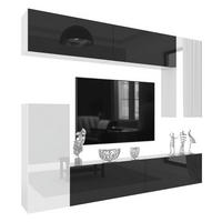 WOHNWAND Milano 8, Weiß Hochglanz/Schwarz Hochglanz, 250 cm, Grifflos - Weiß, Holz (250/115/36cm) - B BELINI GROUP