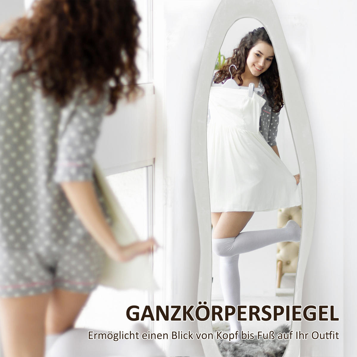 STANDSPIEGEL Weiß 50.0/4.0/160.0cm - Weiß, Glas (4/160/50cm)