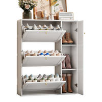 SCHUHSCHRANK WEISS 3 Klappen verstellbare Trennwände - Weiß, Holzwerkstoff (25/114/90cm) - Bomclap