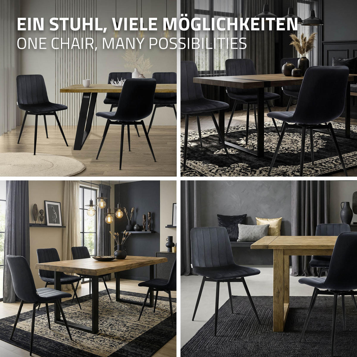 ESSZIMMERSTÜHLE 2er Set drehbar Küchenstühle gepolstert aus Samt Schwarz - Schwarz, Textil/Metall (43/81/52cm) - ML-DESIGN