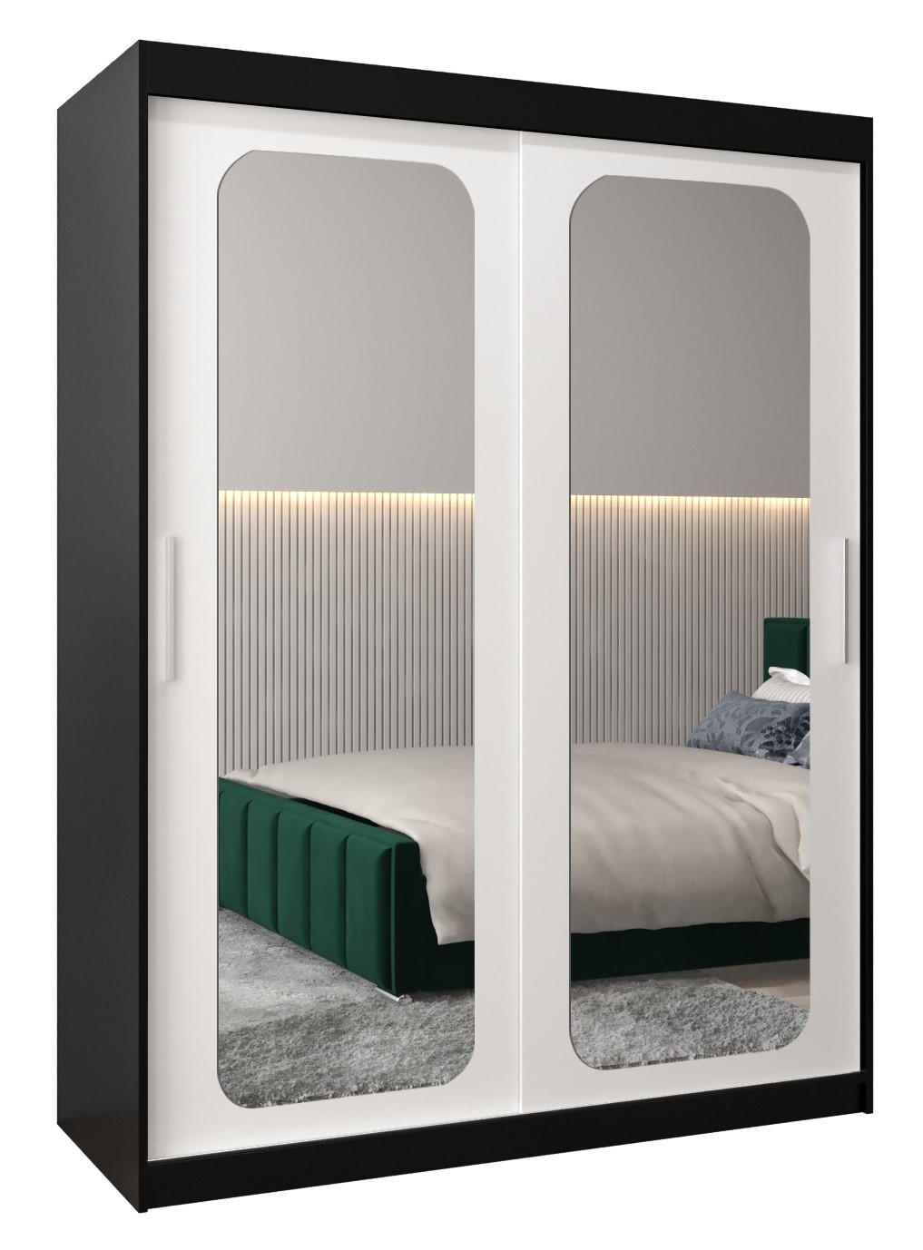 Abiks Möbel Schwebetürenschrank Schwarz, Weiß 150x200x62 cm