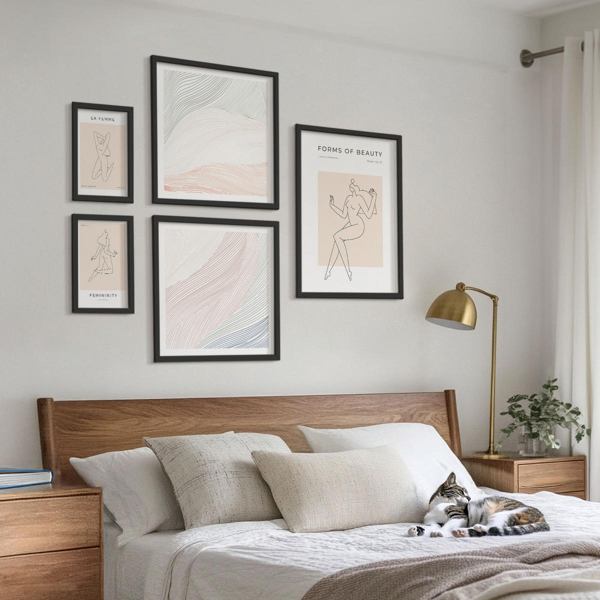 WANDBILDER 5er-Set - 50x50 cm & 20x30 cm & 40x60 cm Schwarzer Rahmen - Weibliche Silhouetten auf Plakaten - Schwarz, Kunststoff (40/60cm) - ArtPrintCave