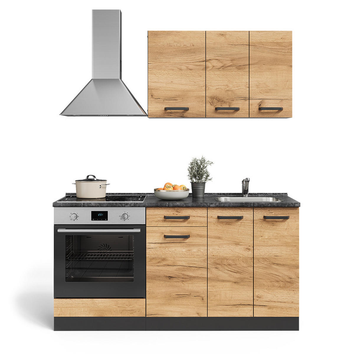 SINGLEKÜCHE R-Line Goldkraft Eiche/Anthrazit 160 cm mit Herdumbauschrank und Spüle ohne AP - Honigeiche/Anthrazit, Holzwerkstoff (160/81.6/46cm) - Vicco