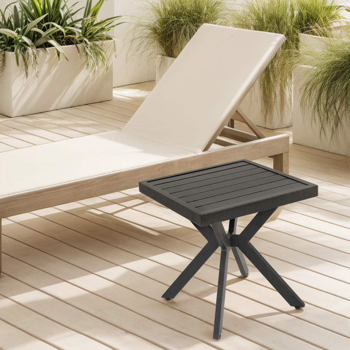 GARTENBEISTELLTISCH aus Aluminium 45x45x47 cm Dunkelbraun wetterfest, rostbeständig und pflegeleicht - Dunkelbraun, Metall (45/45/47cm) - Modfu