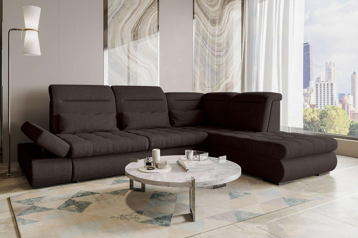 ECKSOFA Toscana Velours inkl. Schlaffunktion - Braun, Textil (279/227cm) - 99rooms