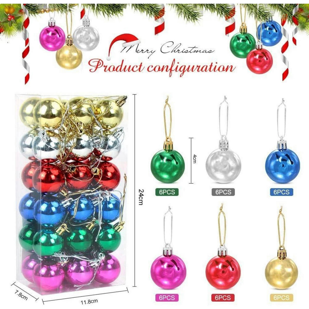 WEIHNACHTSKUGELN 36 Stück Set Kunststoff 4 cm Bunt - Multicolor, Kunststoff (4/4/4cm)