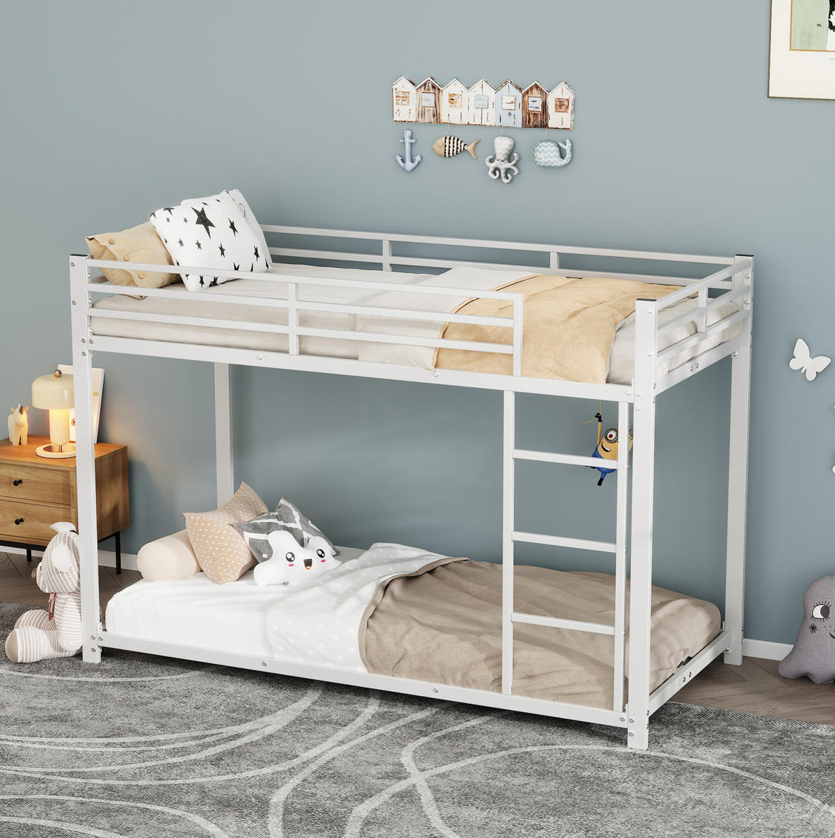 ETAGENBETT 90/200 cm Weiß aus Metall für Kinder mit Sicherheitsleisten - Weiß, Metall (90/200cm) - Flora Grace