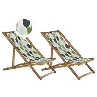 GARTENLIEGE 2er-Set hellbraun Textil grün/weiß Blättermotiv Anzio - Hellbraun/Weiß, Textil (54/70/97cm) - Beliani
