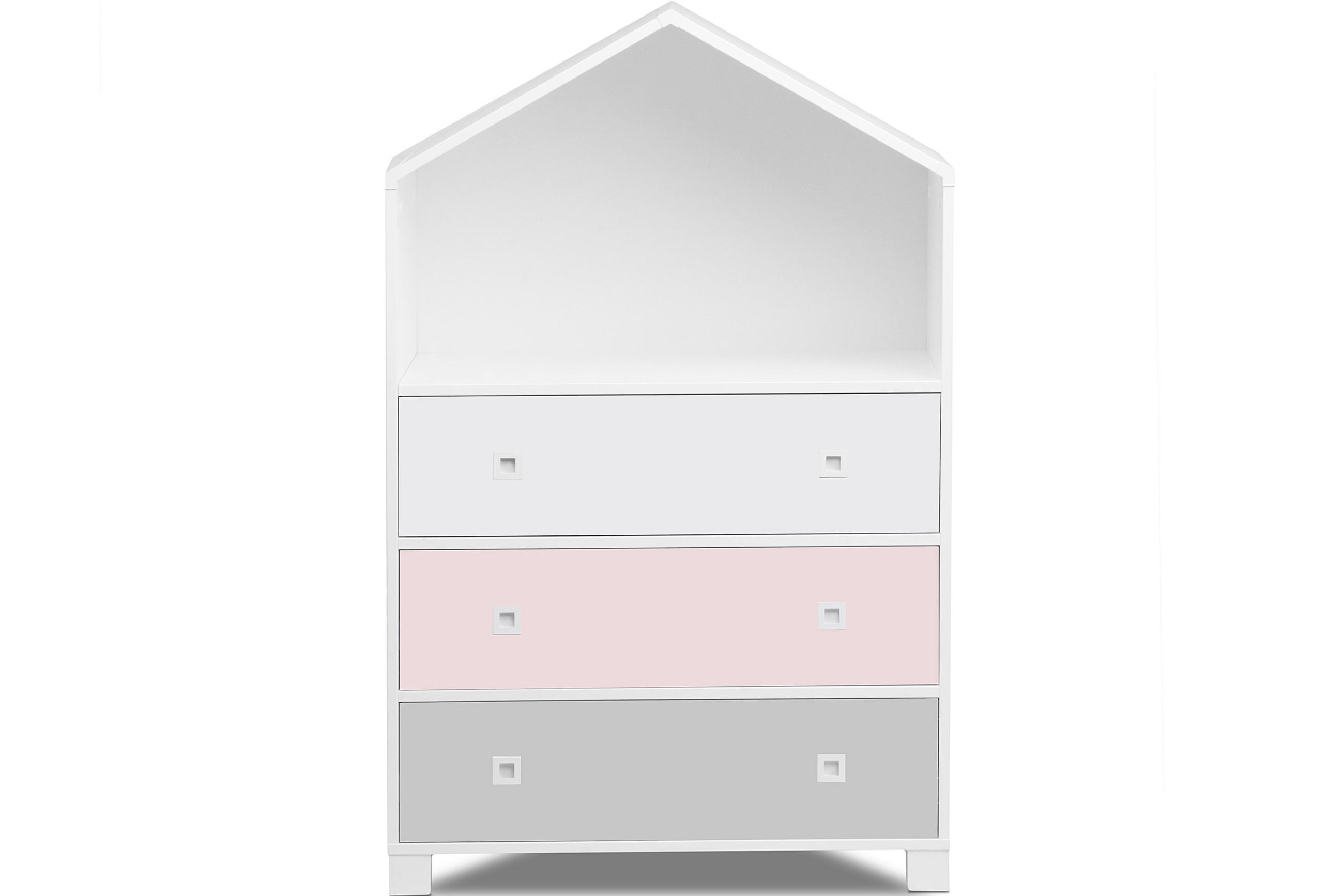 KINDERKOMMODE MIRUM mit 3 Schubladen und Einlegeböde, Weiß/Rosé/Grau - Pink/Weiß, Holz (80/126/45cm) - KONSIMO®