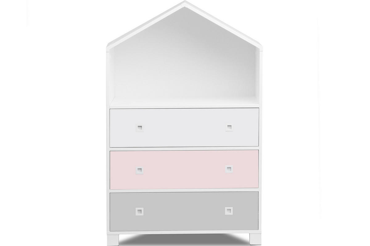 KINDERKOMMODE MIRUM mit 3 Schubladen und Einlegeböde, Weiß/Rosé/Grau - Pink/Weiß, Holz (80/126/45cm) - KONSIMO®