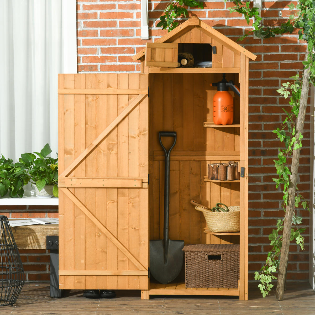GARTENSCHRANK 77x54x179 cm Holz - Gelb, Holz (77/179/54.2cm) - LEBENLANG