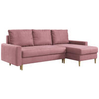 ECKSOFA Lang Velvet Rosa - Rosa/Braun, Holz/Textil (220/140cm) - MKS