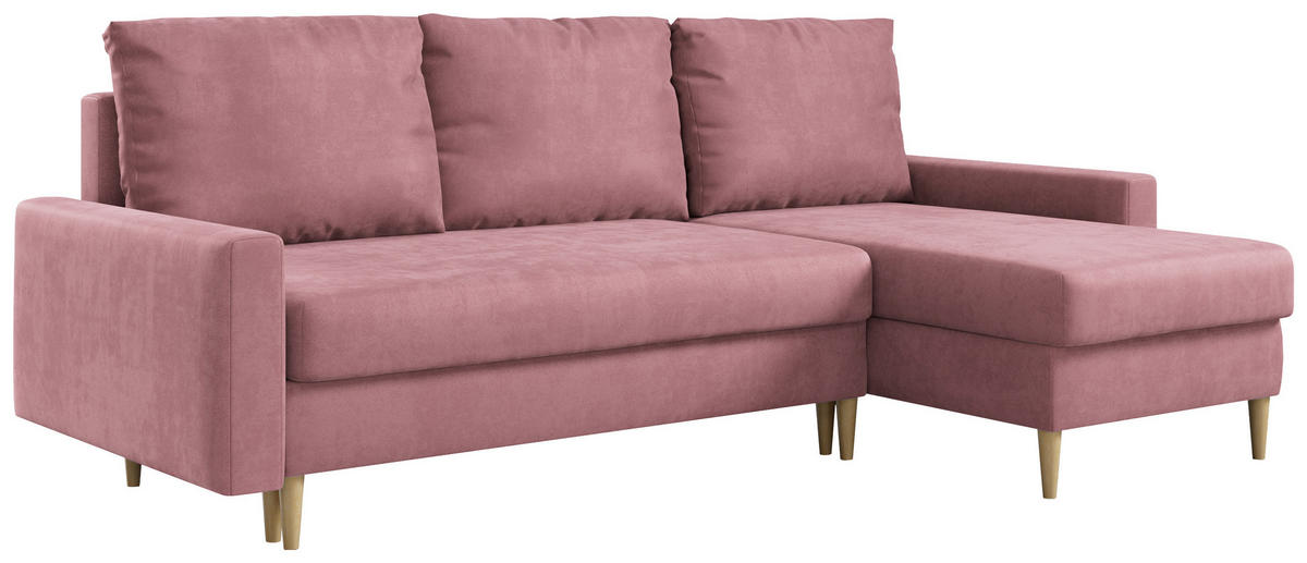 ECKSOFA Lang Velvet Rosa - Rosa/Braun, Holz/Textil (220/140cm) - MKS