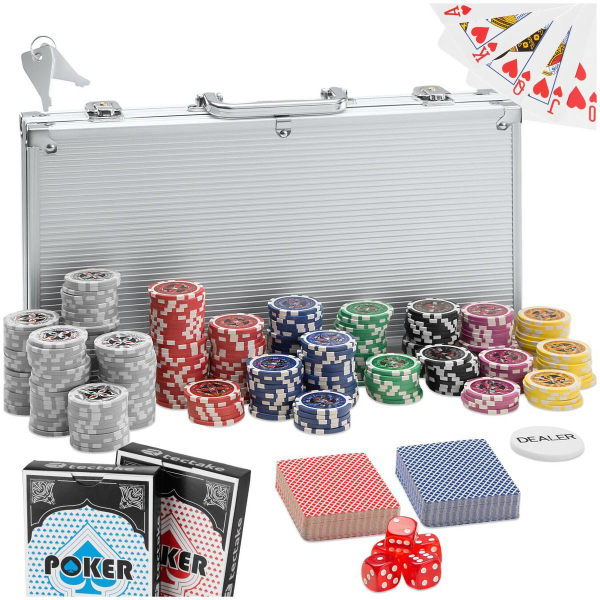 POKERSET ,inklusive verschließbarer Aluminiumkoffer,silber - Silberfarben, Kunststoff (21/38.5cm) - tectake