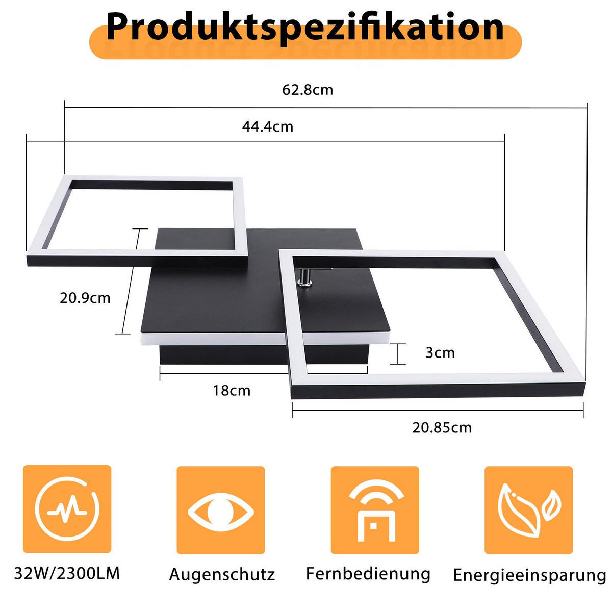 LED-DECKENLEUCHTE Malsom 62.8/29.5/7.4 cm - Schwarz, Metall (29.5/62.8/7.4cm) - Nettlife