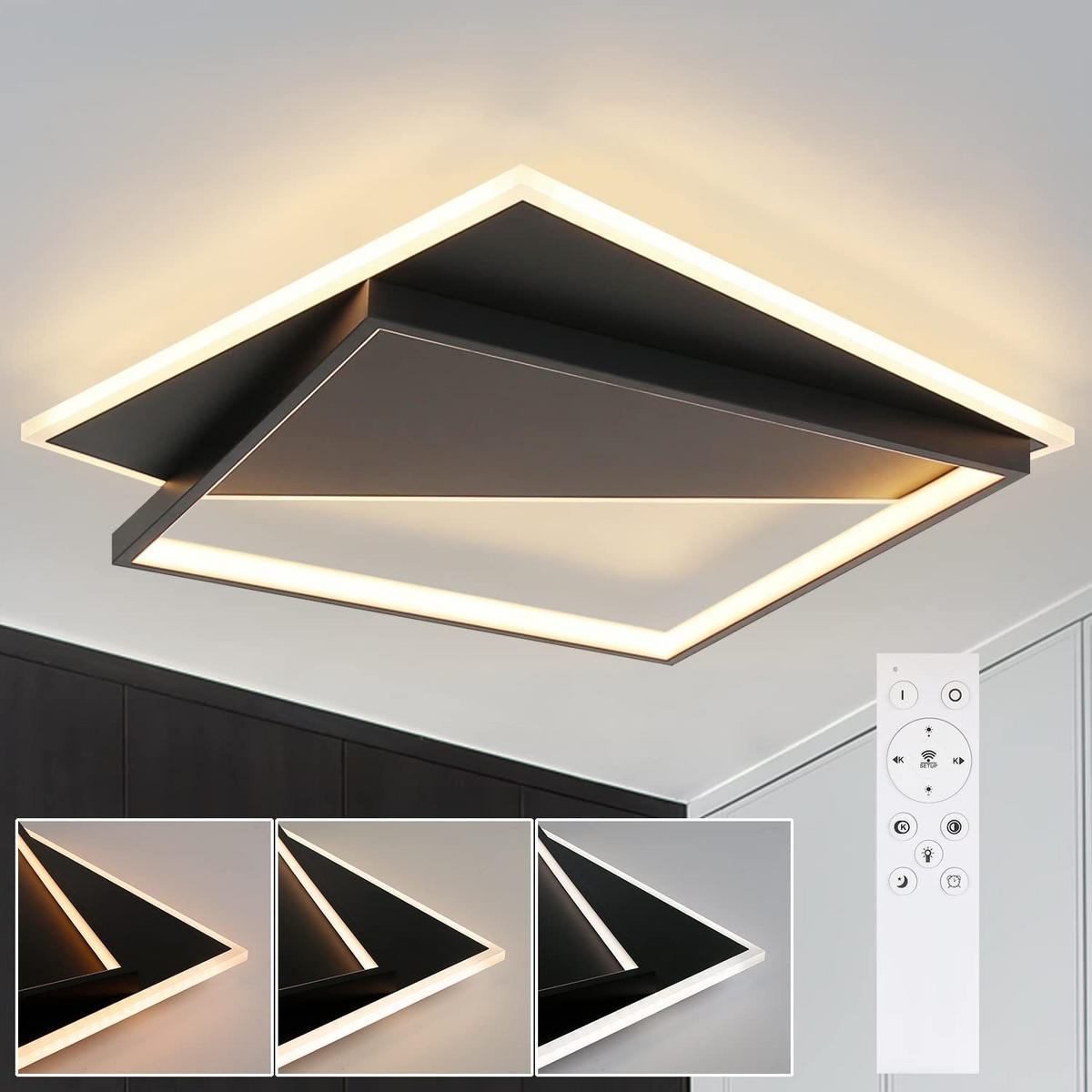 LED-DECKENLEUCHTE Schwarzwall 48.0/5.5/48.0 cm - Schwarz, Metall (48/48/5.5cm) - ZMH