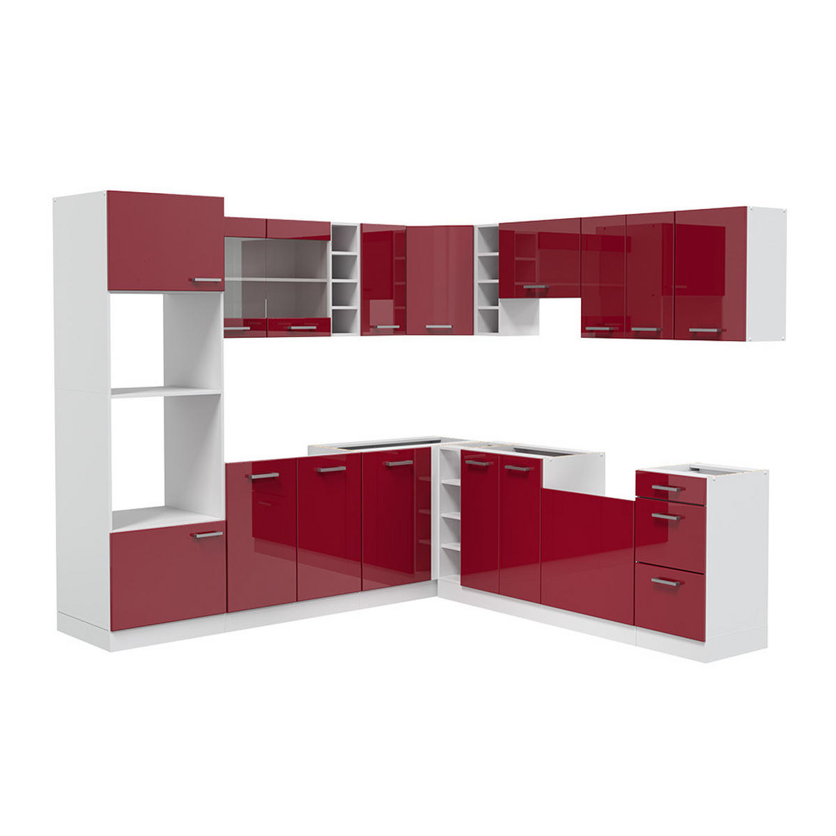 ECKKÜCHE R-Line Rot Hochglanz/Weiß 247 x 46 cm ohne Arbeitsplatte - Rot/Weiß, Holzwerkstoff (247/81.6/46cm) - Vicco