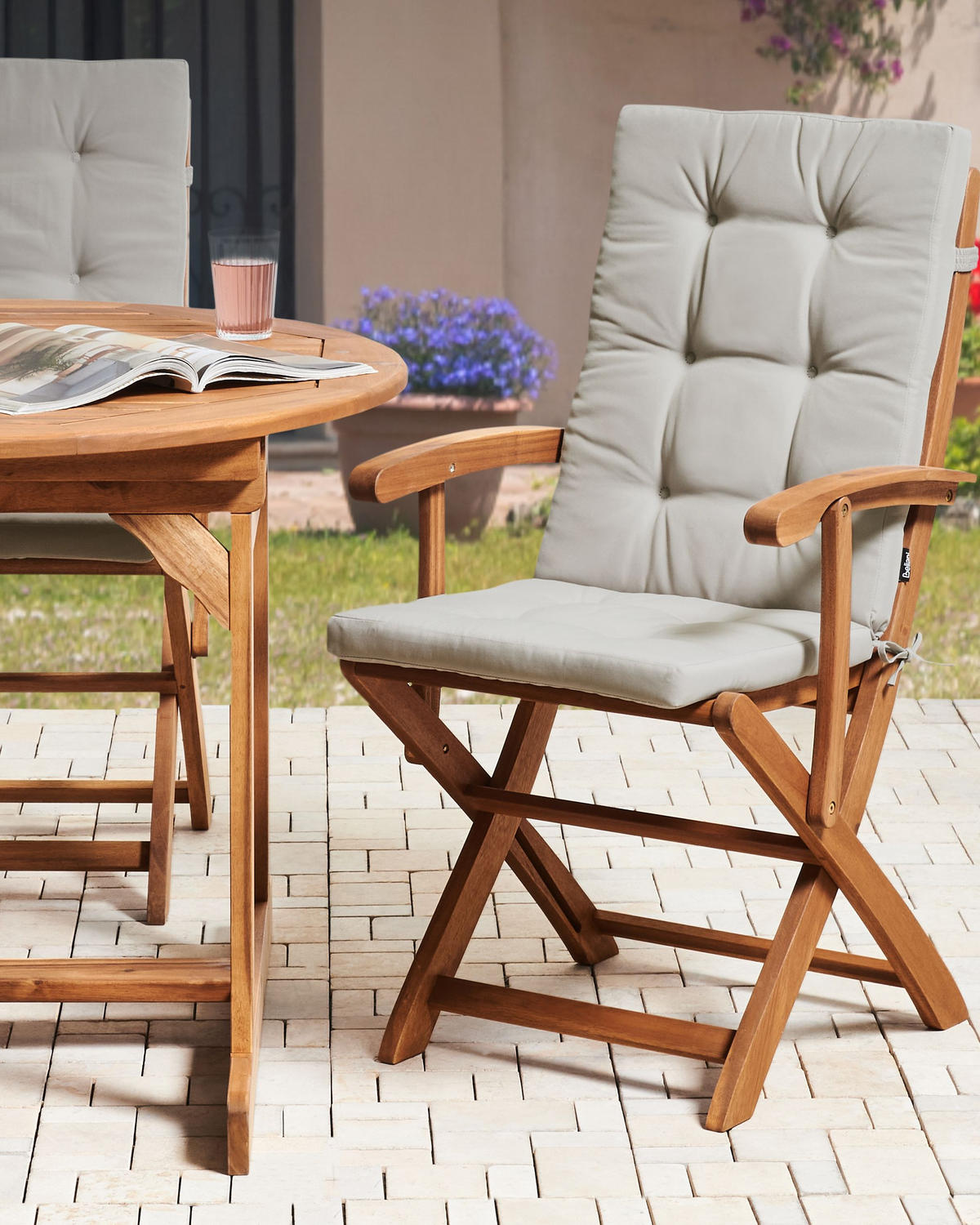 GARTENSTUHL 2er-Set Taupe Maui Premium - Taupe/Braun, Holz (46/92/48cm) - Beliani