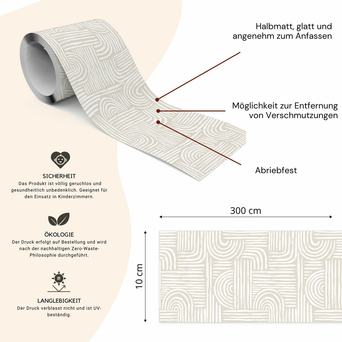 TAPETENBORDÜRE selbstklebend GEOMETRISCHE MUSTER Ornamente im Boho Stil - Beige/Weiß, Papier (10/300/300cm) - Muralo