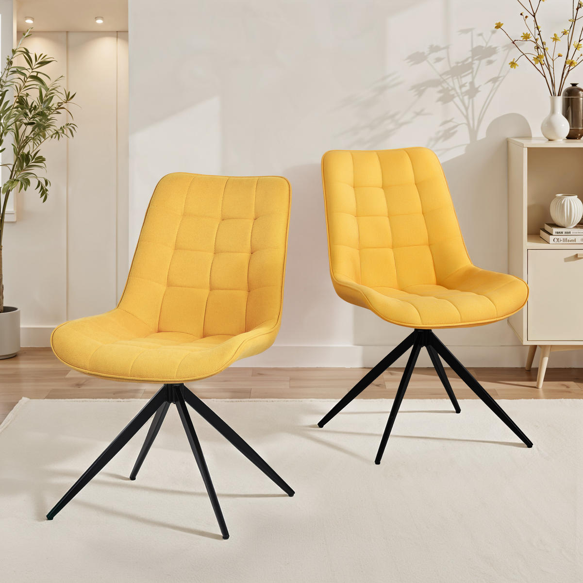 ESSZIMMERSTUHL-SET 4 Stück mit Drehfunktion aus Stoff(YZ4) - Gelb, Textil (53/85.5/62cm) - HOMAVO