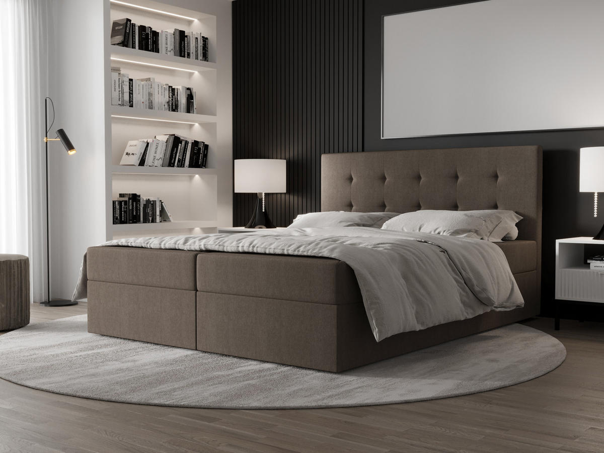 BOXBETT Dahlina 140/200 cm in Braun – mit Bettkasten und Luxus & Funktionalität - Schwarz/Braun, Holz/Holzwerkstoff (140/200cm) - AX Living