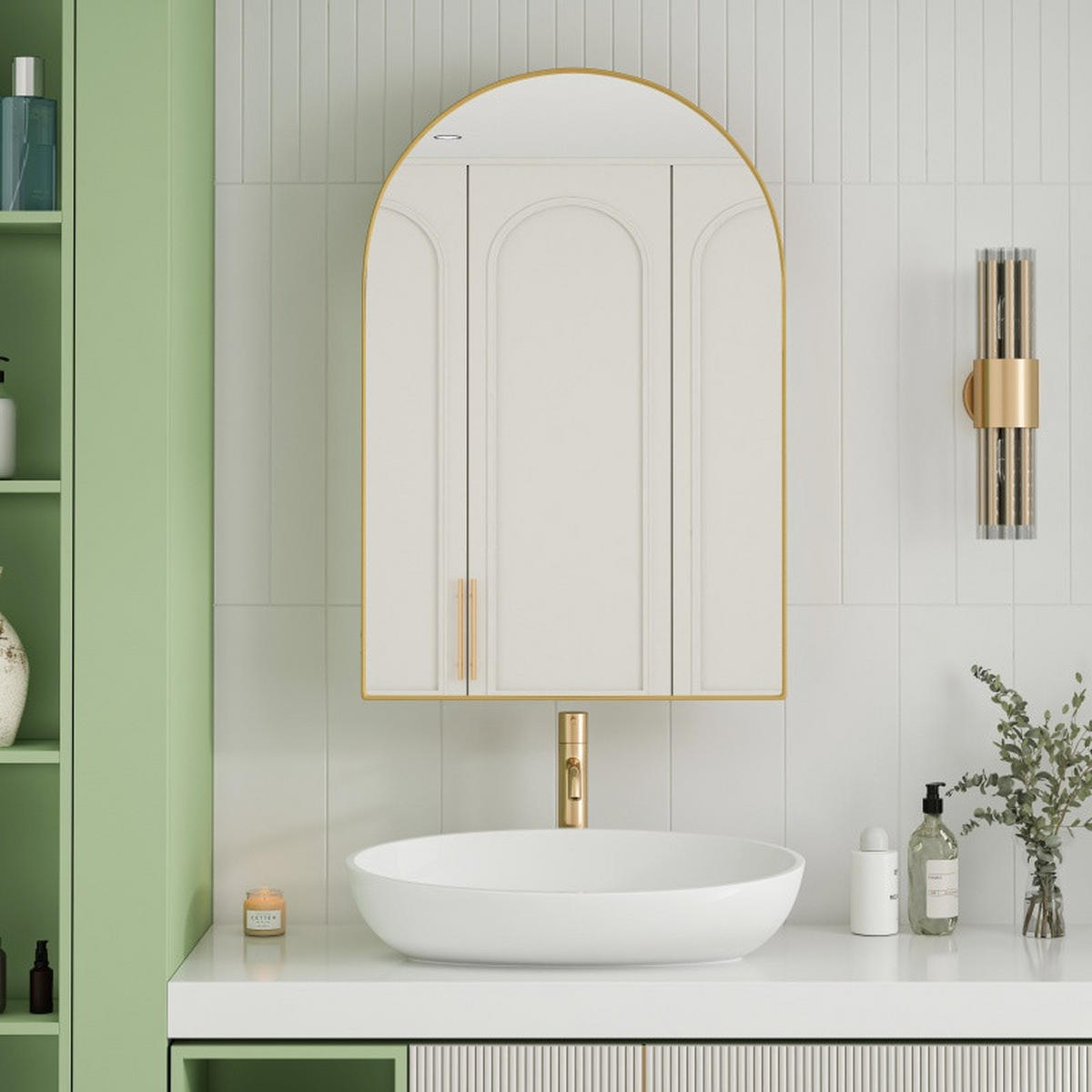 SPIEGELSCHRANK Bad 91/61/12 cm Gold mit verstellbare Glasablagen - Goldfarben, Glas/Holz (61/91/12cm) - PARAFTA HOME
