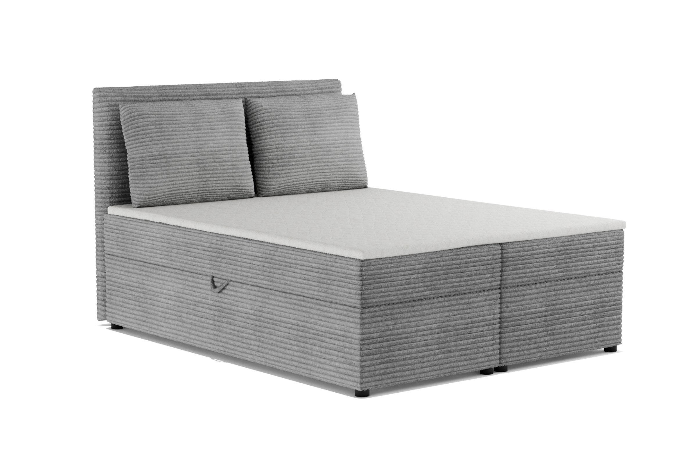 BOXBETT TAMI 120/200 in Cord Hellgrau H3 - Hellgrau, Holz/Holzwerkstoff (140/200cm) - Deine Möbel 24