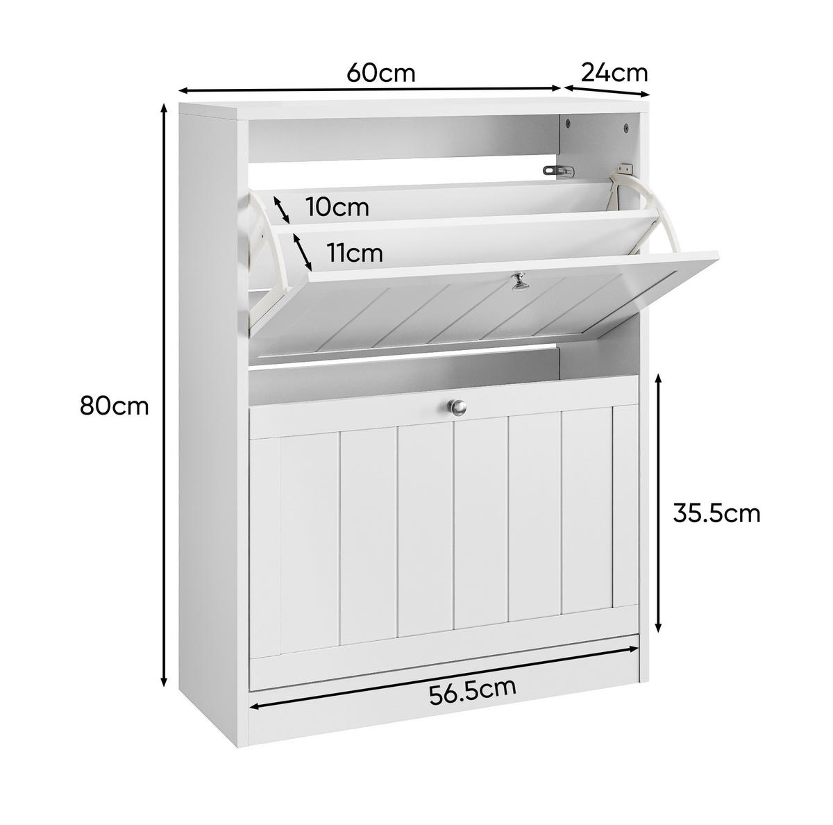 SCHUHSCHRANK mit Klappen in Weiß, schmales Design mit 2 Klappen - Weiß, Holzwerkstoff (60/80/24cm) - BEAOK