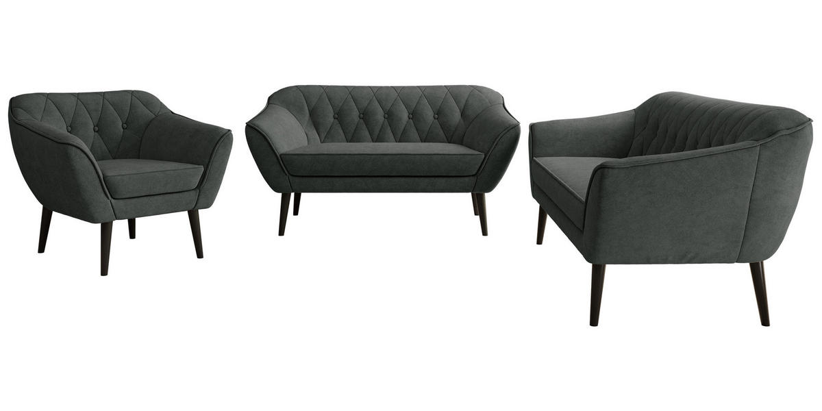 SEDACIA ZOSTAVA 3+2+1 PIRS - Tmavosivá Štruktúrovaná látka - Čierne nohy - čierna/grafitová, kompozitné drevo/textil (180/75/74cm) - MKS